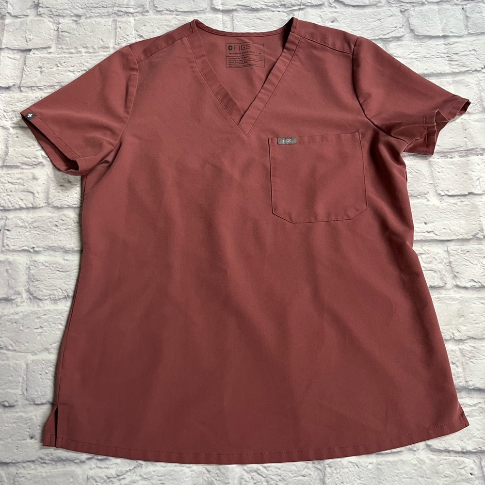 FIGS scrub top one pocket pink brown mauve M